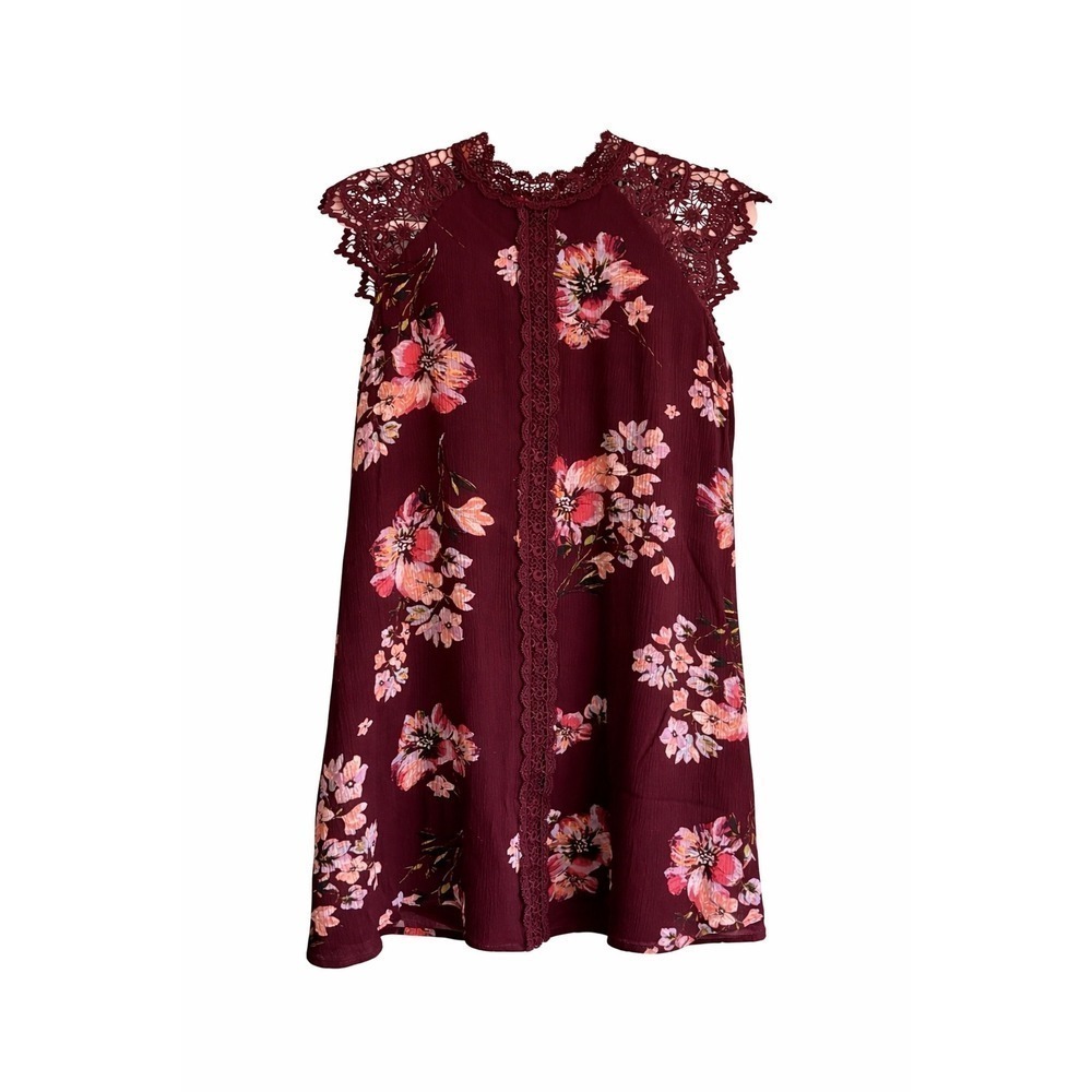 Altar'd State Dress Medium Burgundy Floral Lace Boho Cottagecore Romantic Mini